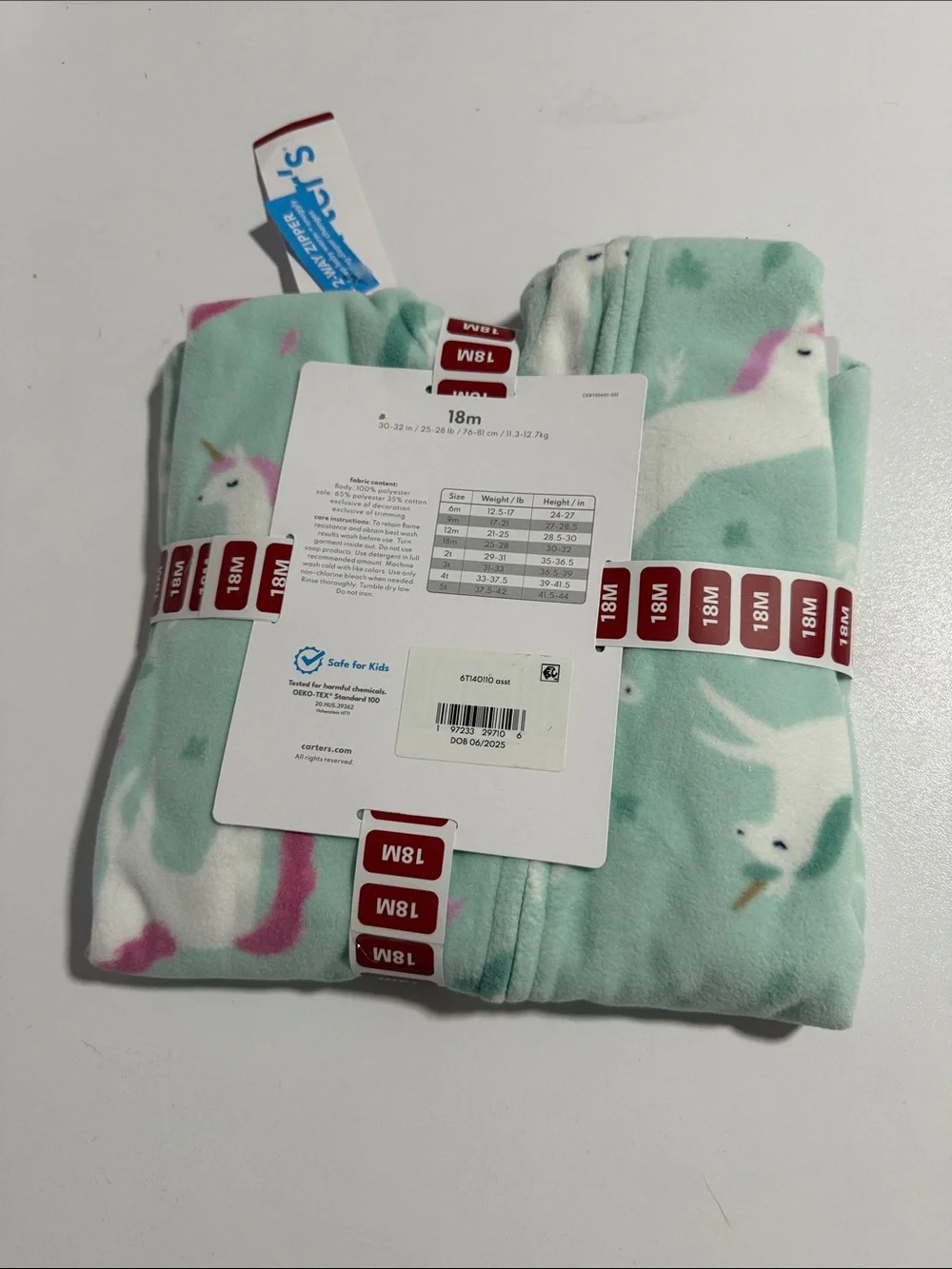 Carter's - Mint Green & White Unicorn Fleece Footie Pajama